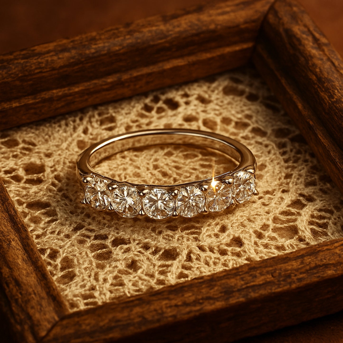 Wedding Ring Female Five Stone Diamond Band Rose Gold Anniversary Ring