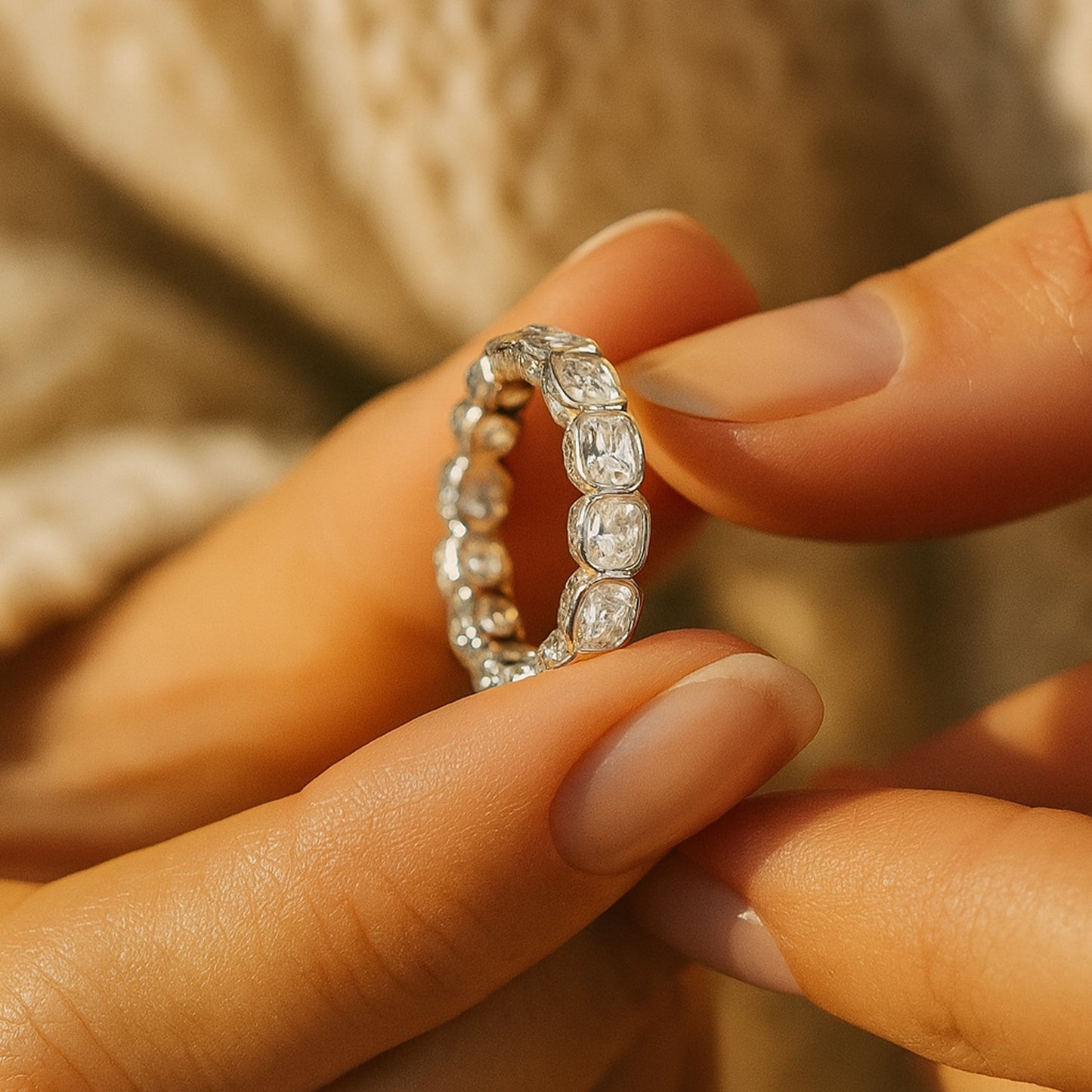 September Born Birthstone Oval Diamond Gold Eternity Band Wedding Gift