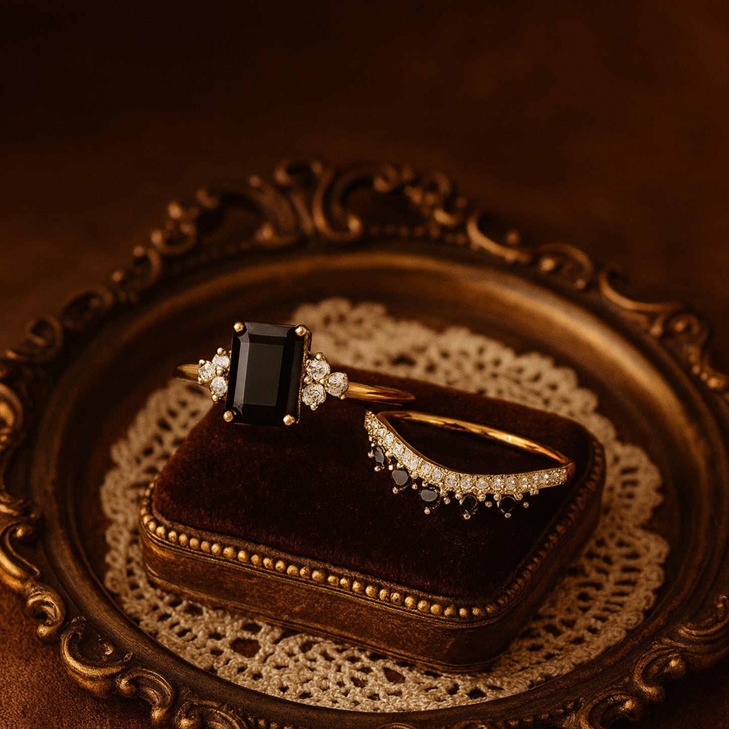 Wedding Rings Guys Emerald Cut Black Diamond Rings Side White Diamonds