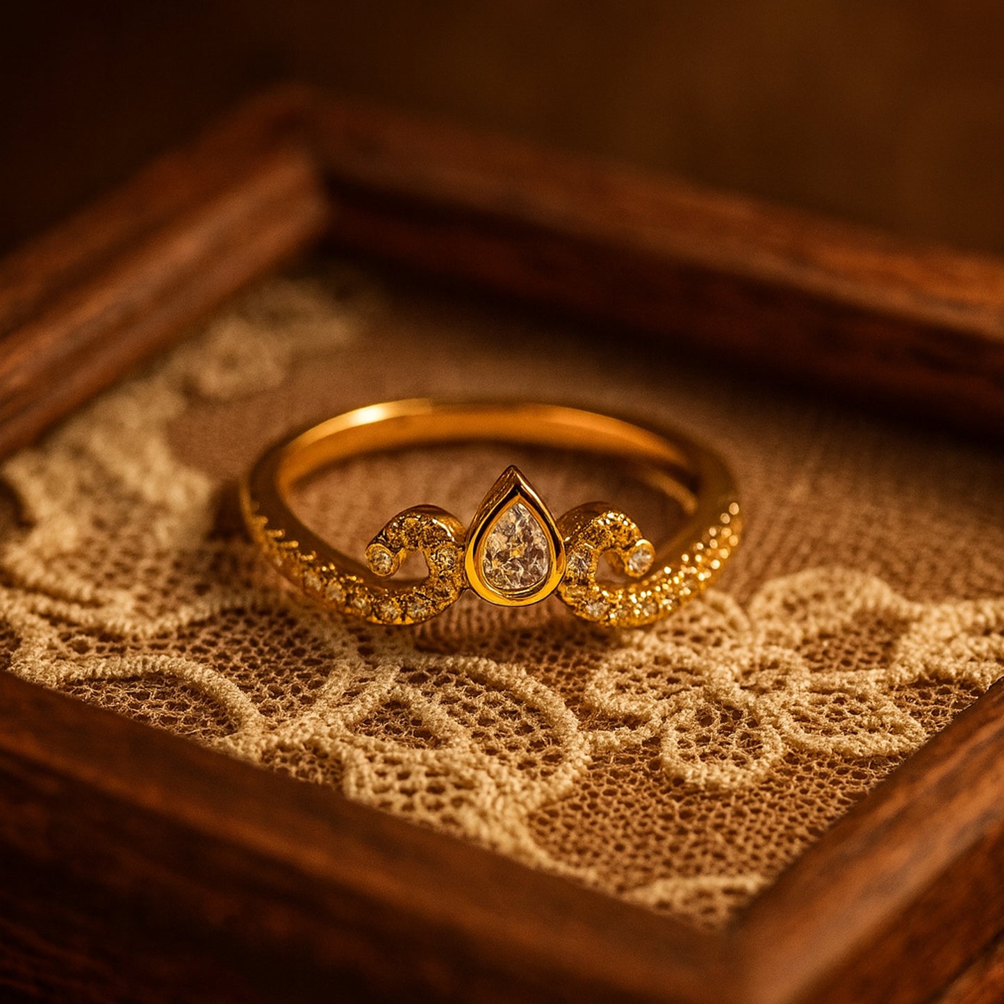 Rings for a Women Pear Cut Diamond with Swirl Pavé Band 10K Gold Rings