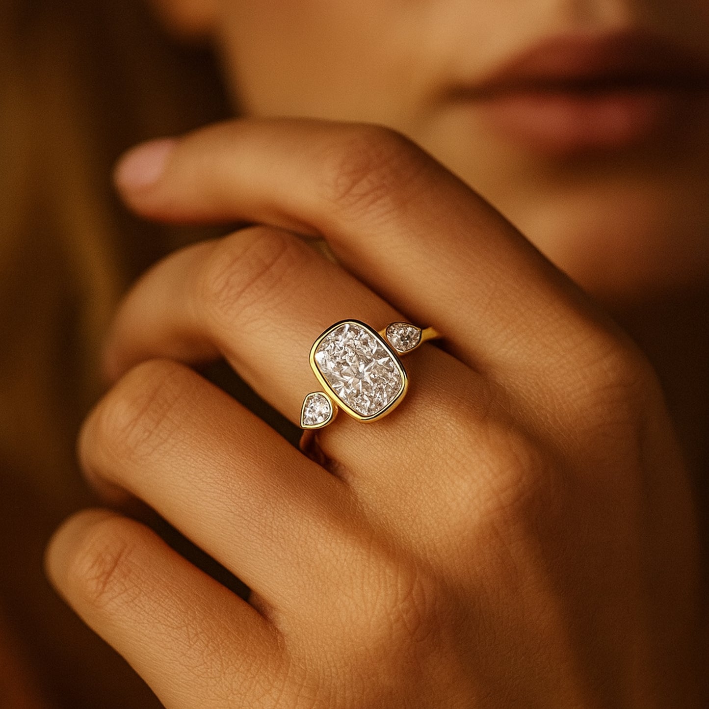 Promise Rings Three Stone Cushion Cut Diamond Engagement 10K Gold Ring