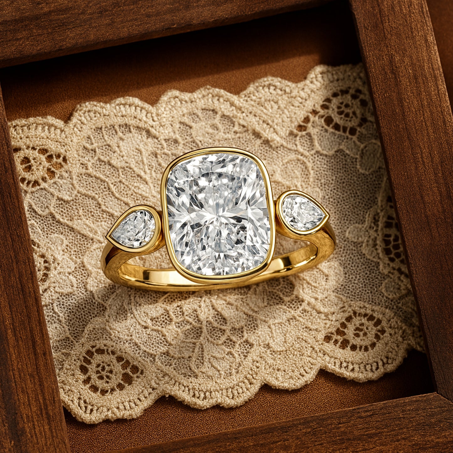 Promise Rings Three Stone Cushion Cut Diamond Engagement 10K Gold Ring