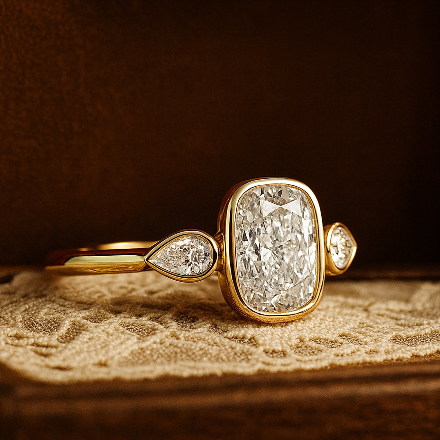 Promise Rings Three Stone Cushion Cut Diamond Engagement 10K Gold Ring