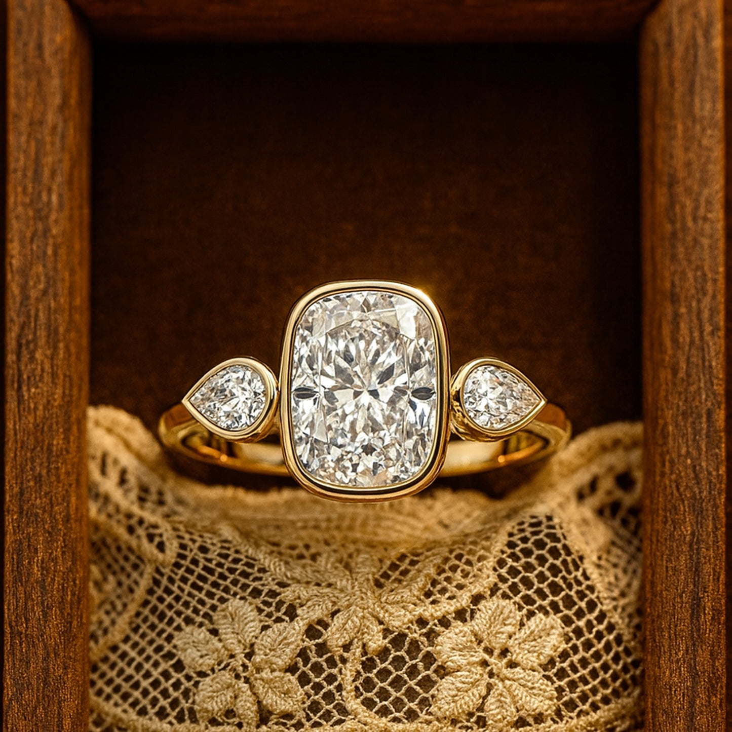 Promise Rings Three Stone Cushion Cut Diamond Engagement 10K Gold Ring