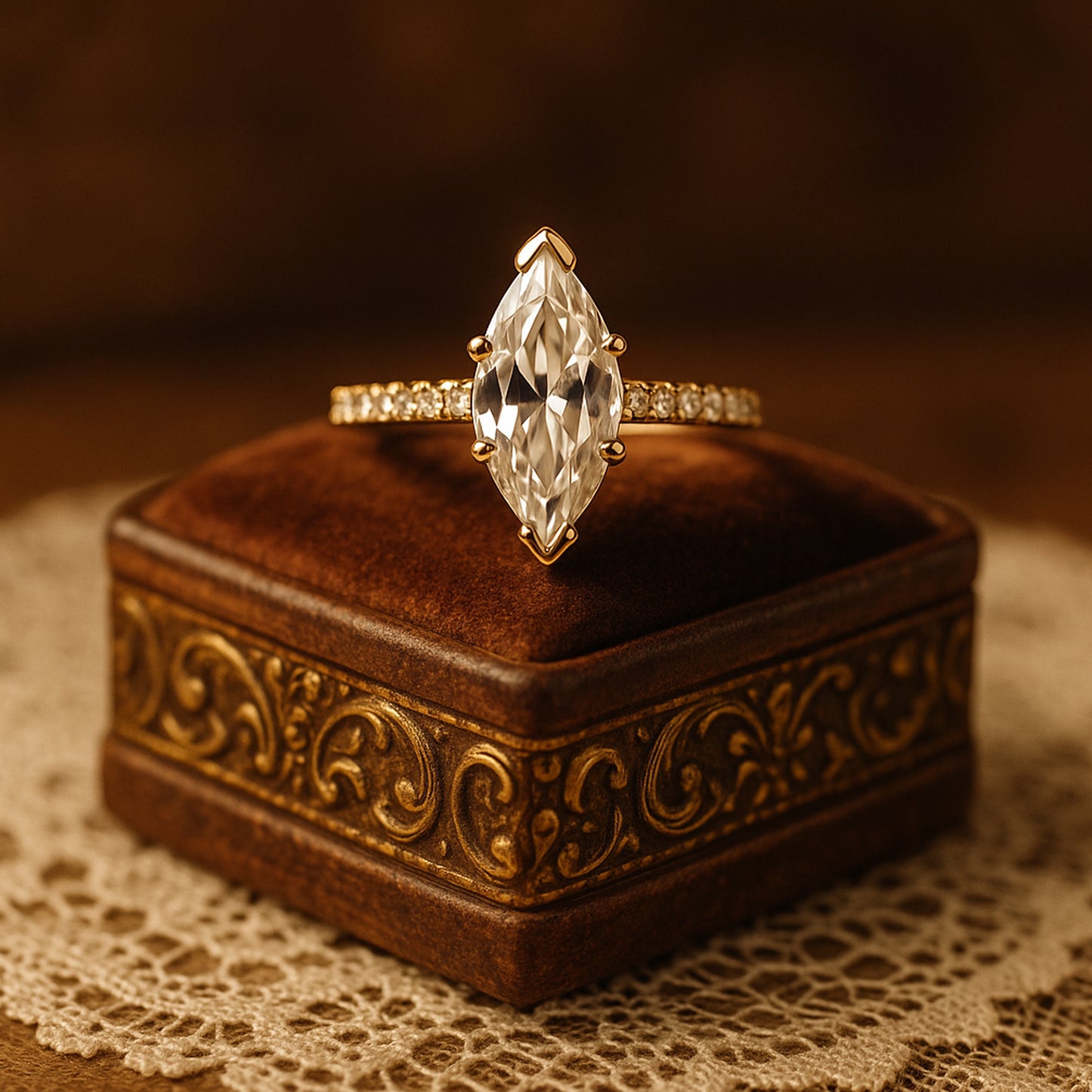 Types of Rings Brilliant Marquise Cut Diamond Rose Gold Solitaire Ring