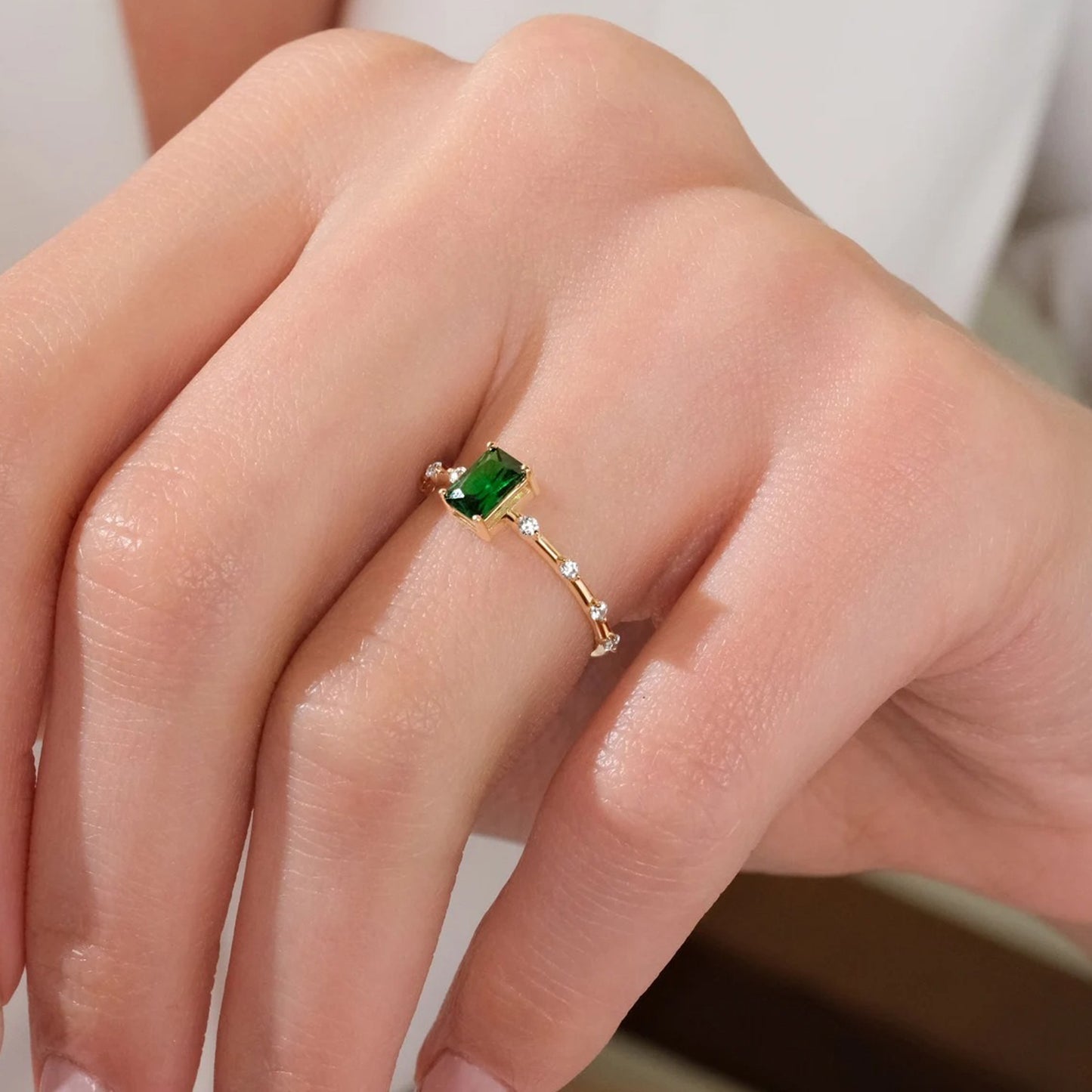 Birthday Ring for Women 10K Yellow Gold 1 Ct Emerald Cut Diamond Ring