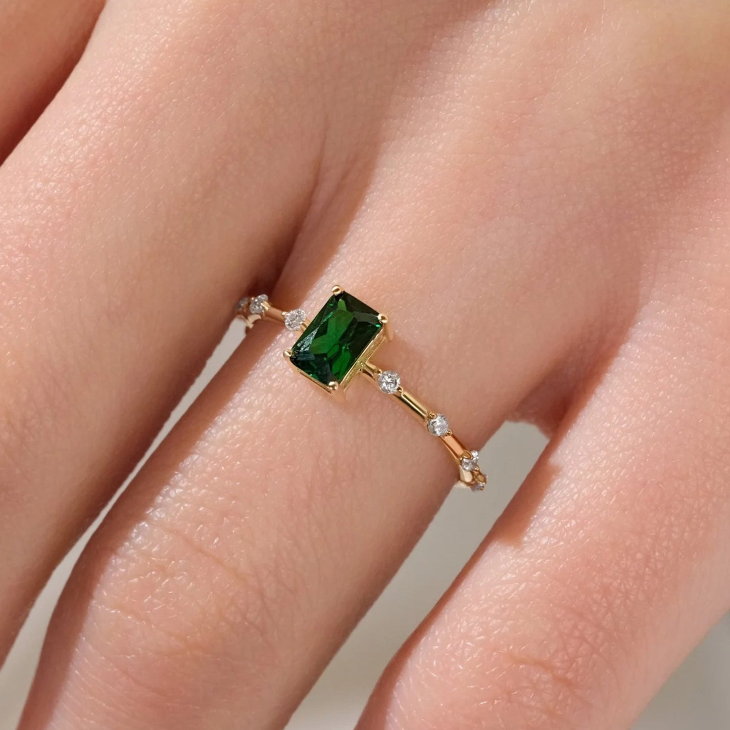 Birthday Ring for Women 10K Yellow Gold 1 Ct Emerald Cut Diamond Ring