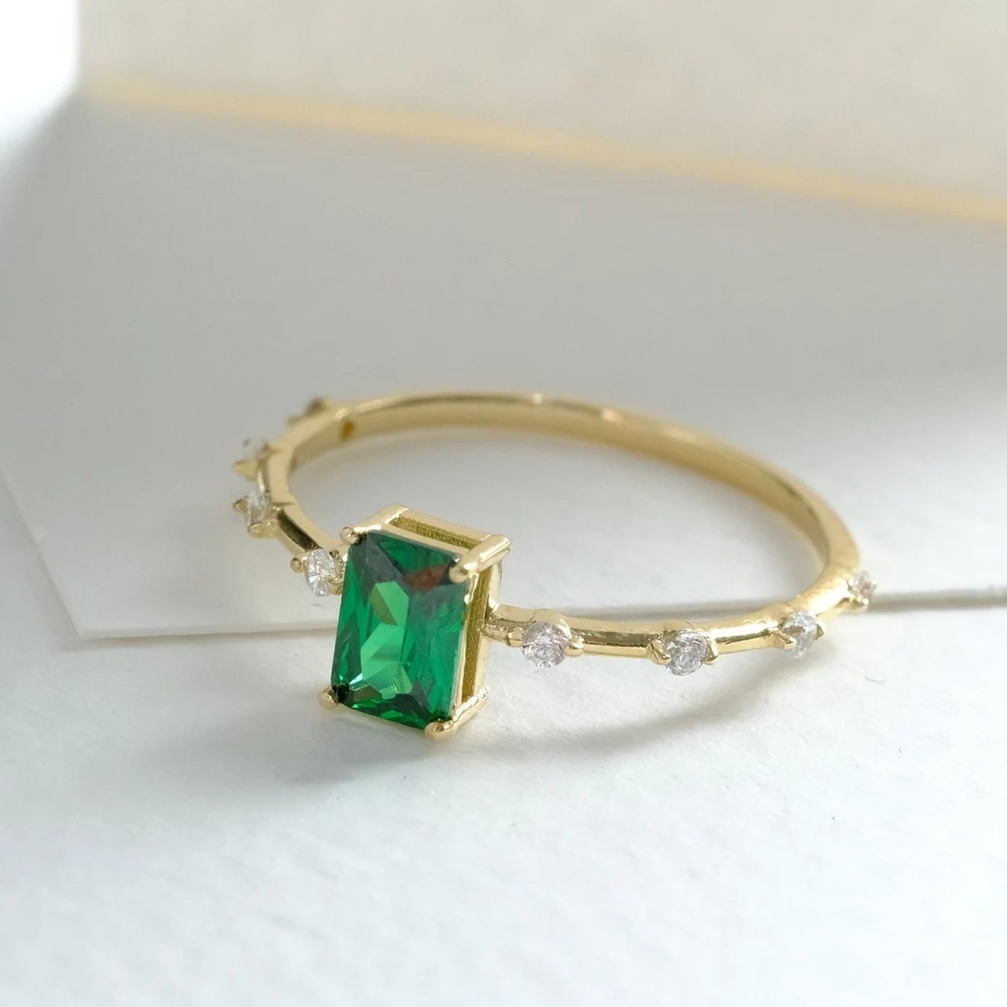 Birthday Ring for Women 10K Yellow Gold 1 Ct Emerald Cut Diamond Ring