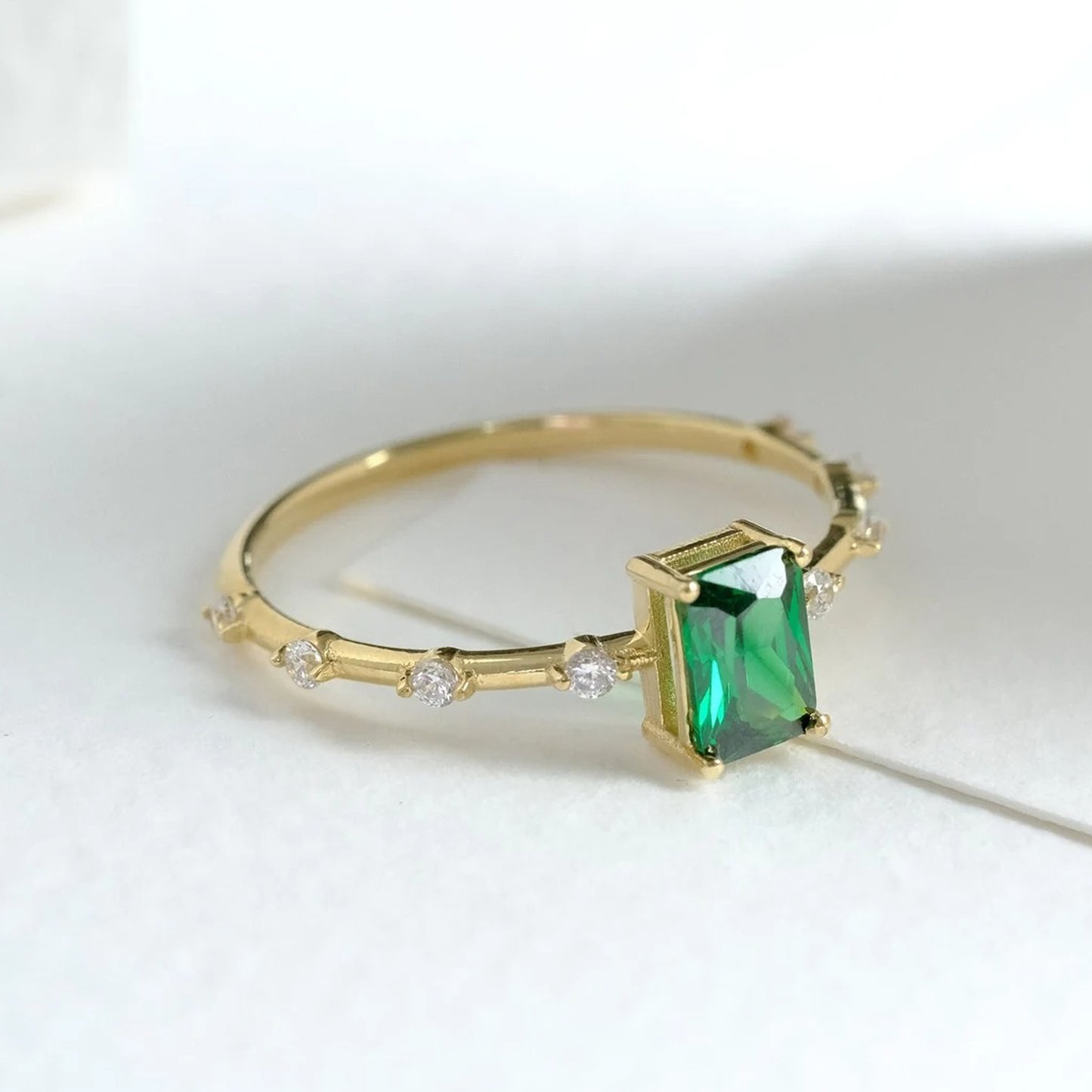 Birthday Ring for Women 10K Yellow Gold 1 Ct Emerald Cut Diamond Ring