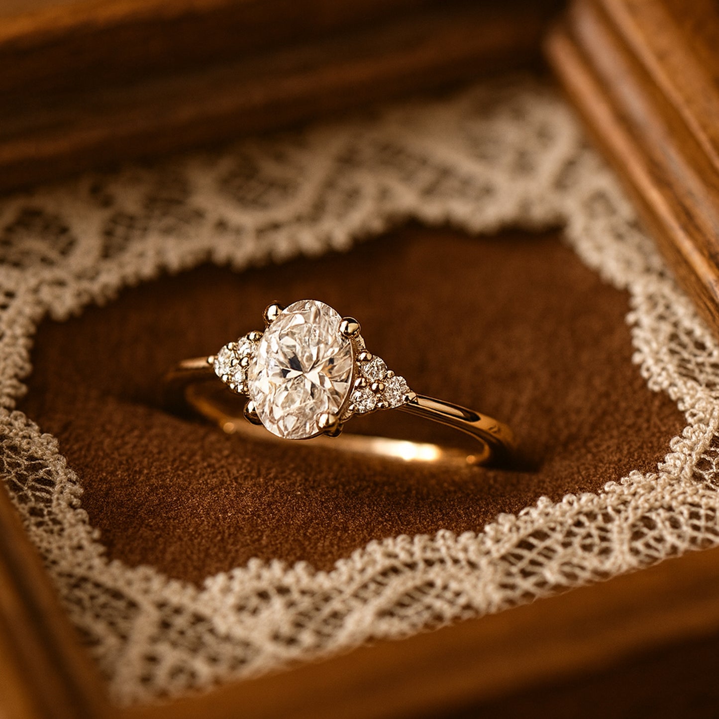 Dec Birthstones Yellow Gold Oval Diamond Three Stones Engagement Rings