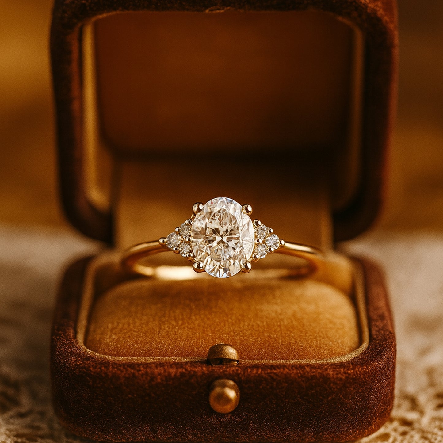 Dec Birthstones Yellow Gold Oval Diamond Three Stones Engagement Rings