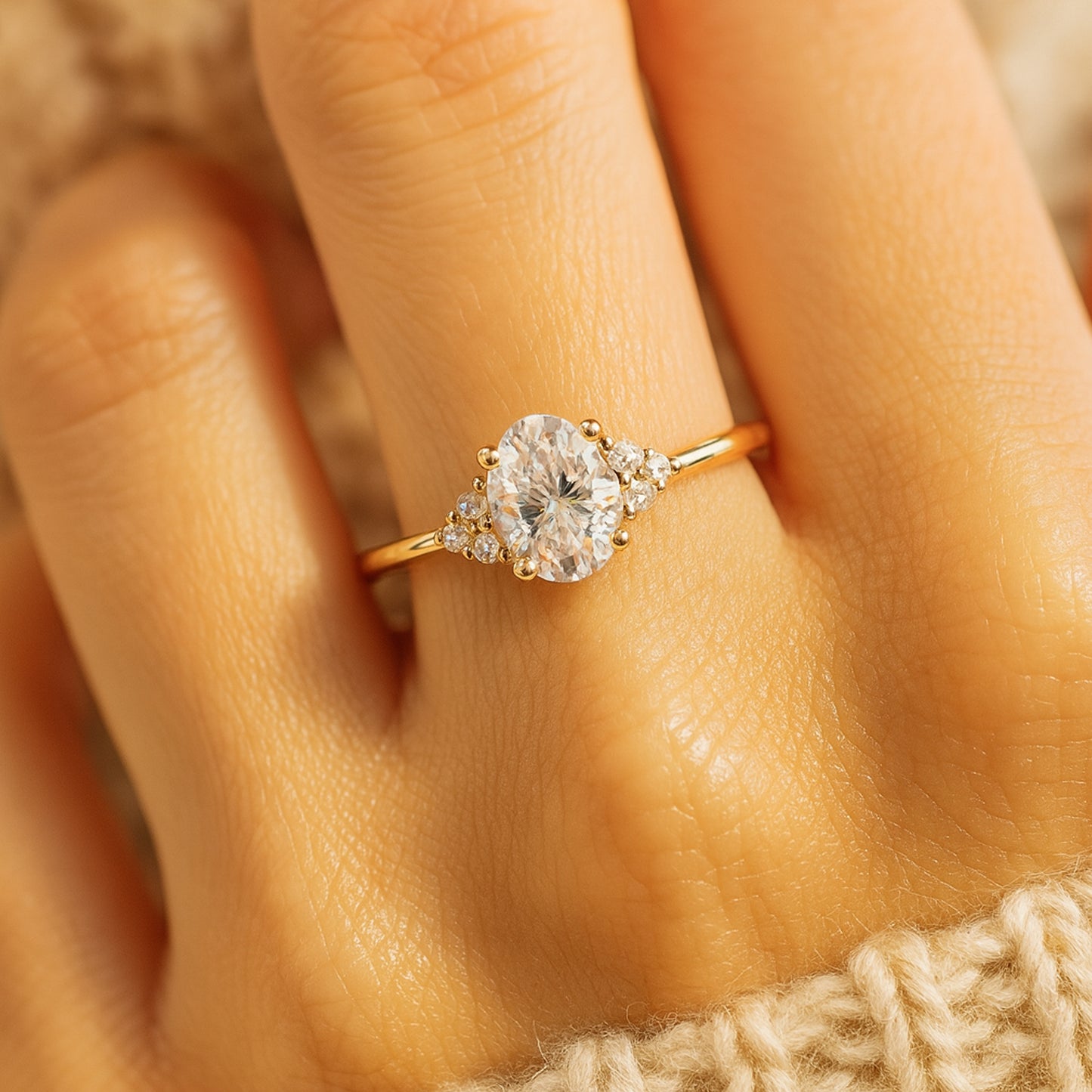 Dec Birthstones Yellow Gold Oval Diamond Three Stones Engagement Rings