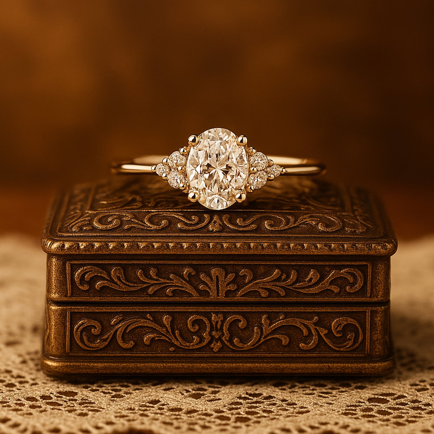 Dec Birthstones Yellow Gold Oval Diamond Three Stones Engagement Rings