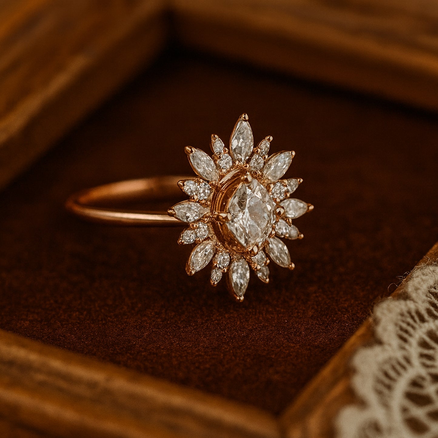 June Birthstone Floral Halo VVS1 Diamond Engagement 10K Rose Gold Ring