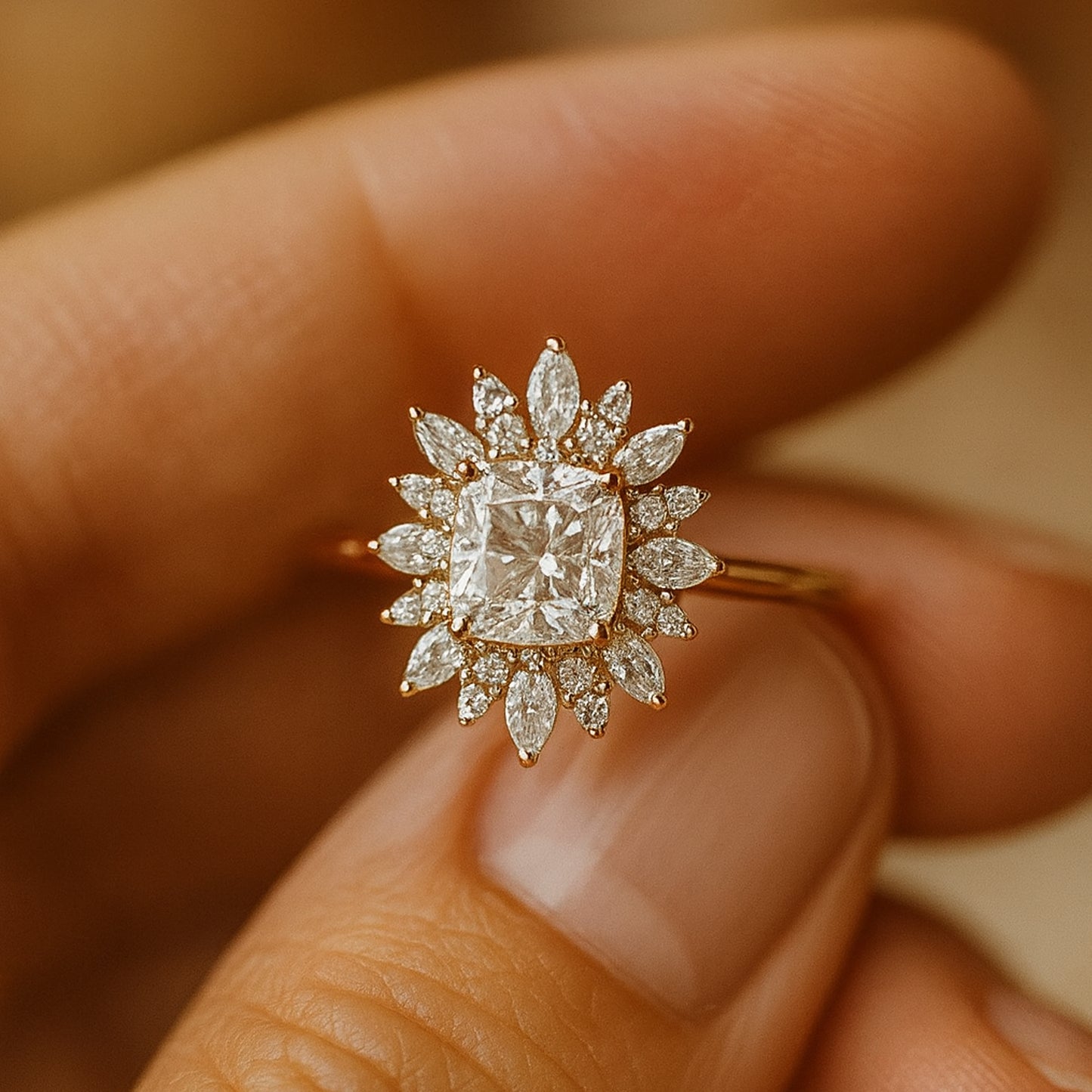 June Birthstone Floral Halo VVS1 Diamond Engagement 10K Rose Gold Ring