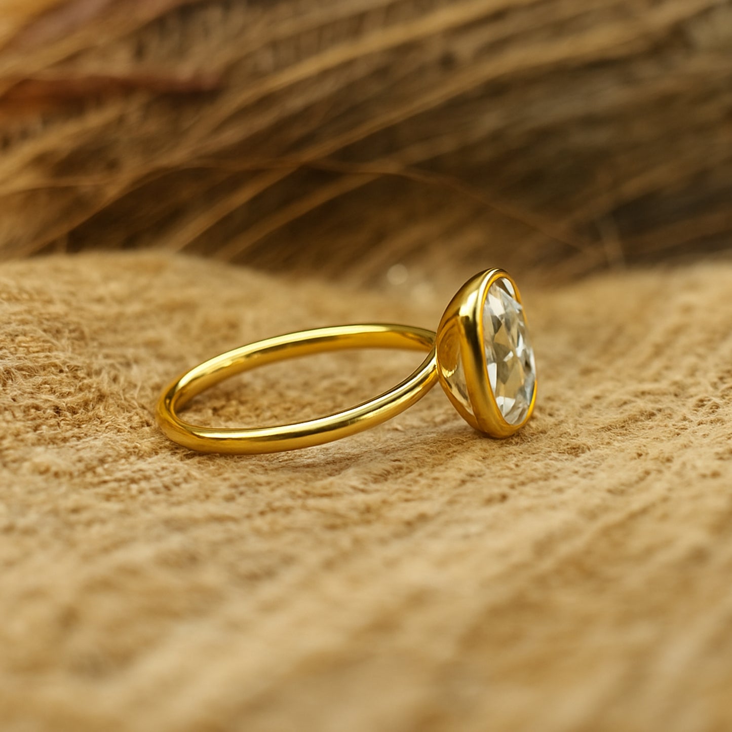 June Birthstone Stone Cushion Cut Bezel Diamond 10K Gold Wedding Rings