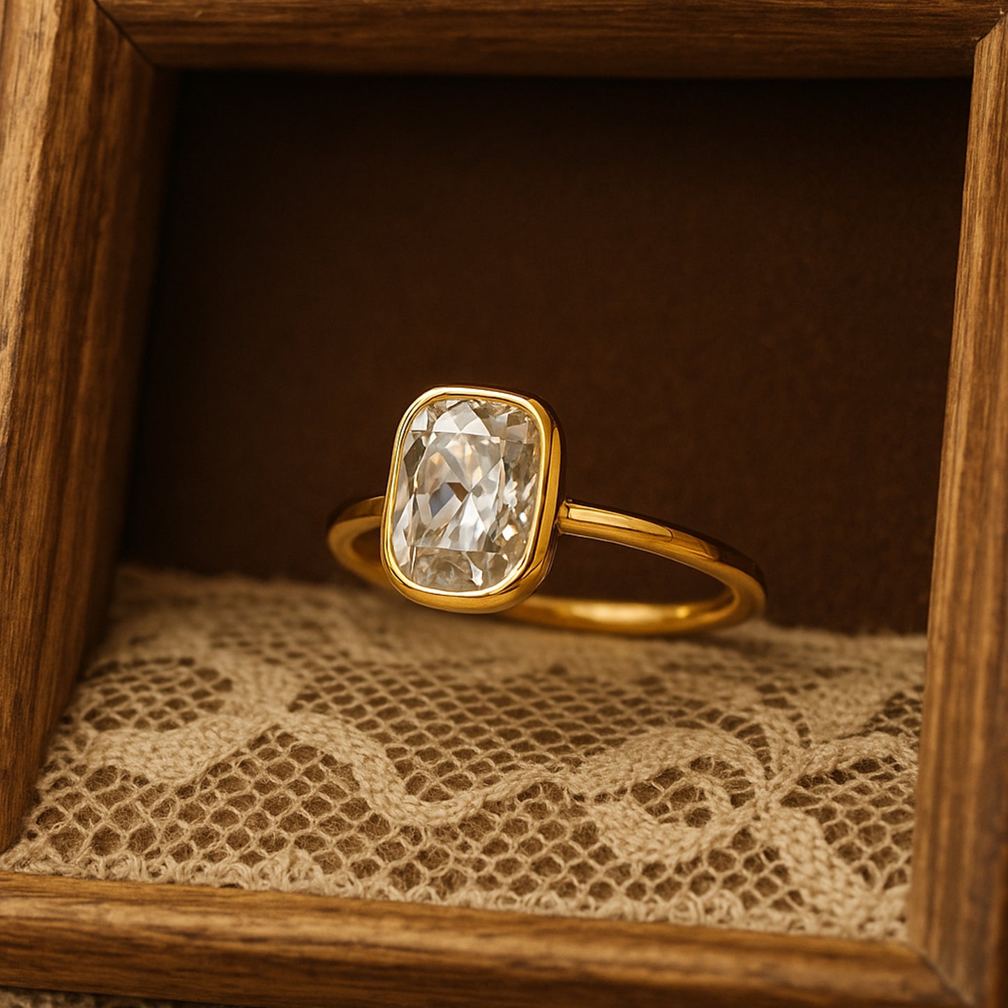 June Birthstone Stone Cushion Cut Bezel Diamond 10K Gold Wedding Rings