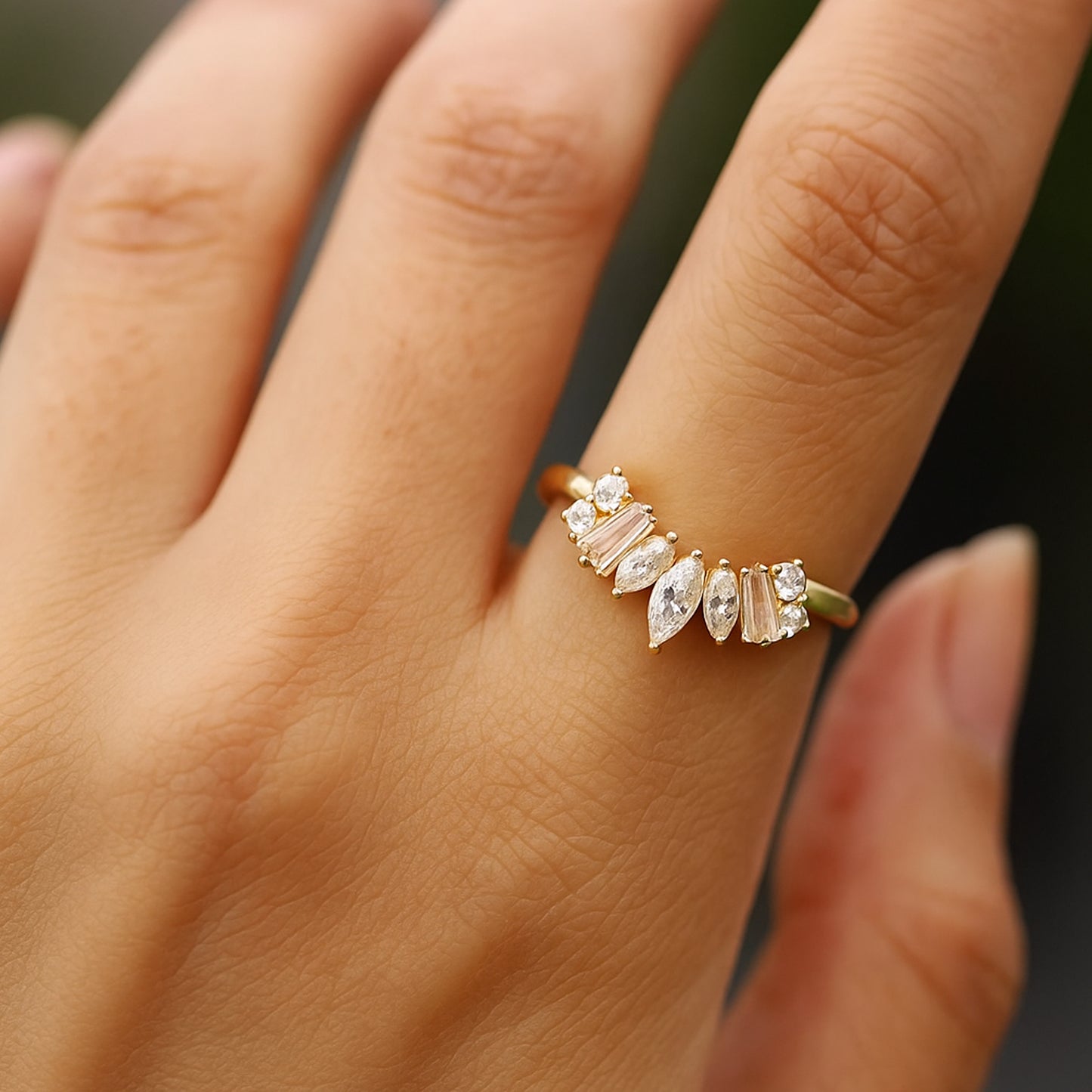 Female Wedding Rings Unique Diamonds Ring Marquise and Baguette Stones