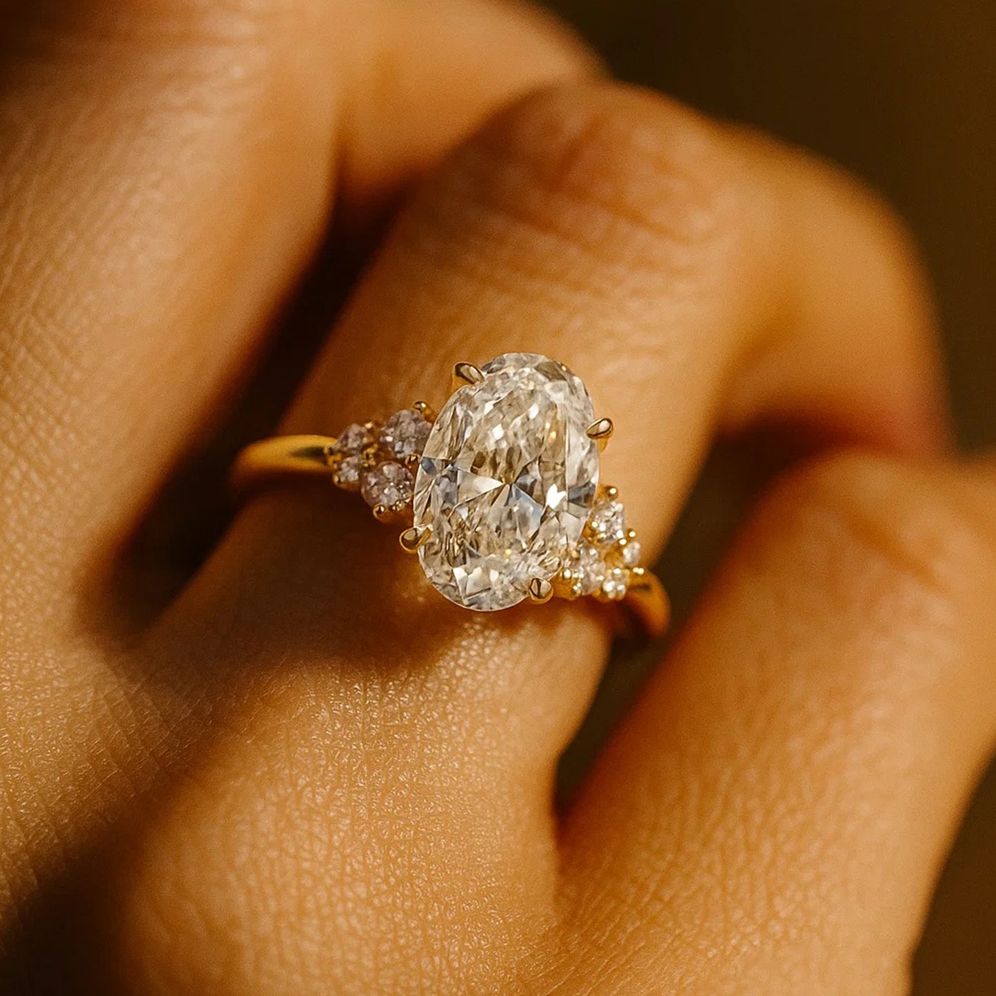 Wedding Rings 2 CT Oval Cut Diamond Engagement Cluster Side Stones Ring