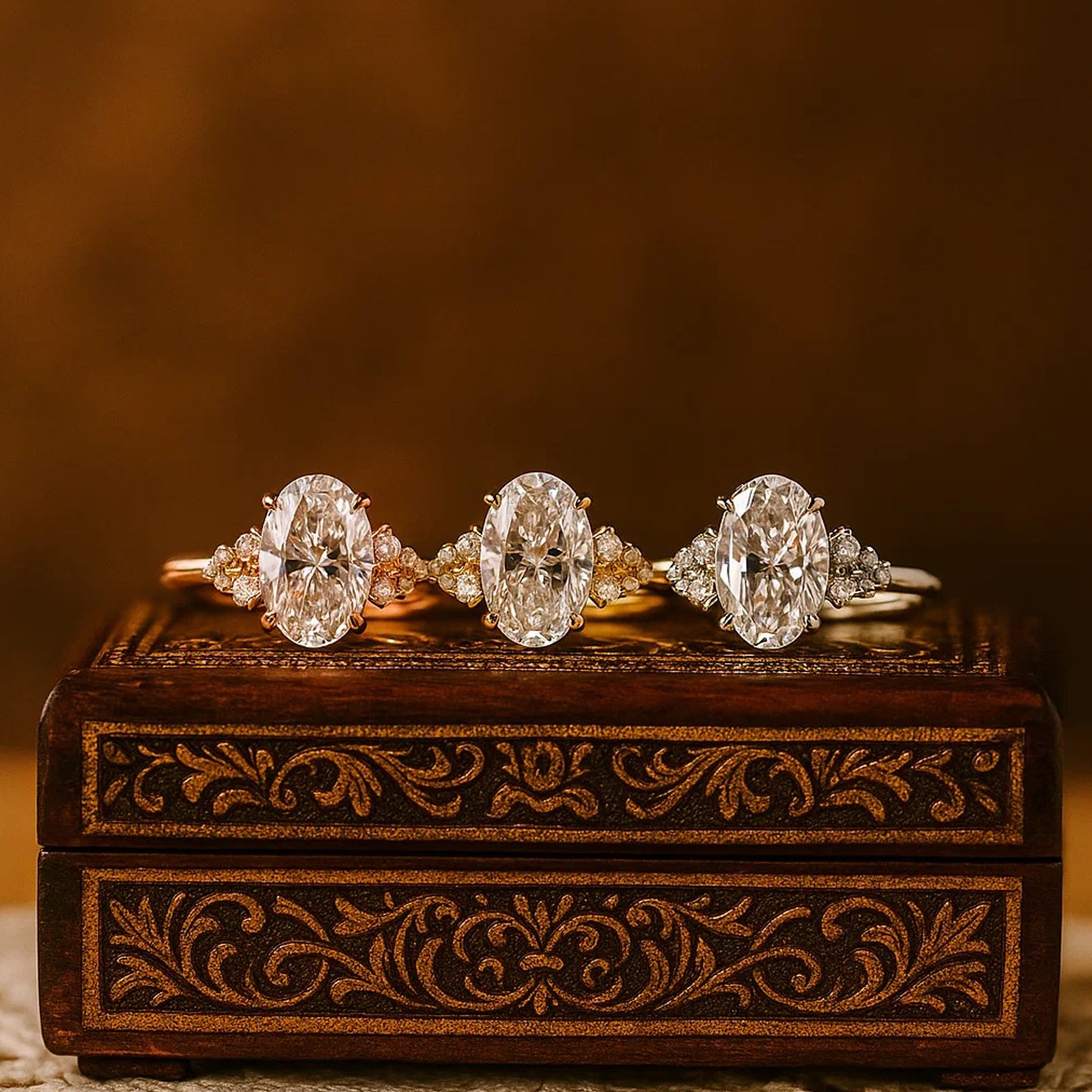 Wedding Rings 2 CT Oval Cut Diamond Engagement Cluster Side Stones Ring