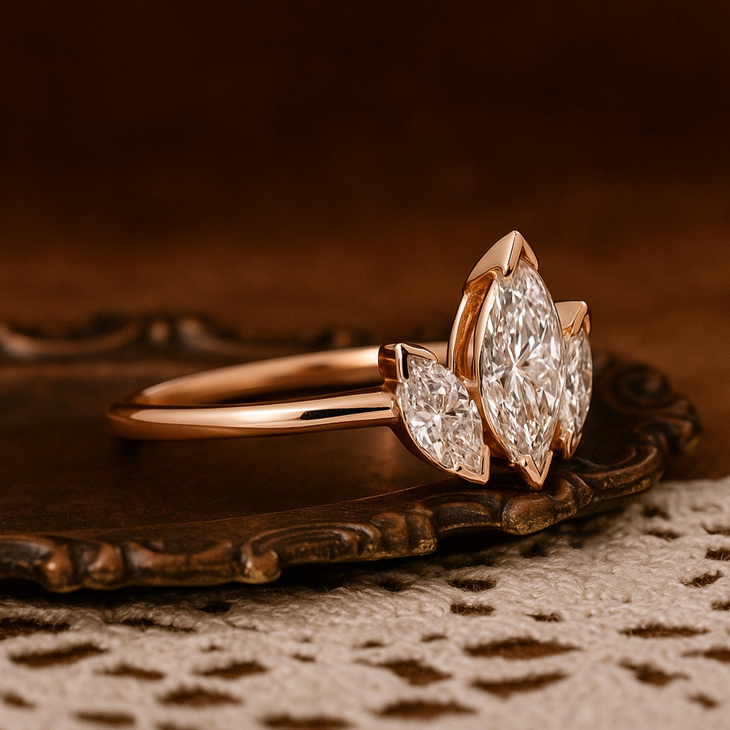 Wedding Bands for Women Three Stone Marquise Diamonds Engagement Rings