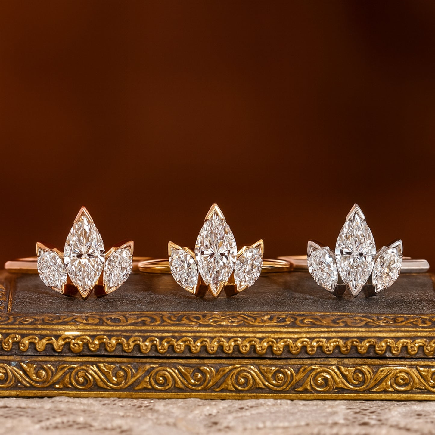 Wedding Bands for Women Three Stone Marquise Diamonds Engagement Rings