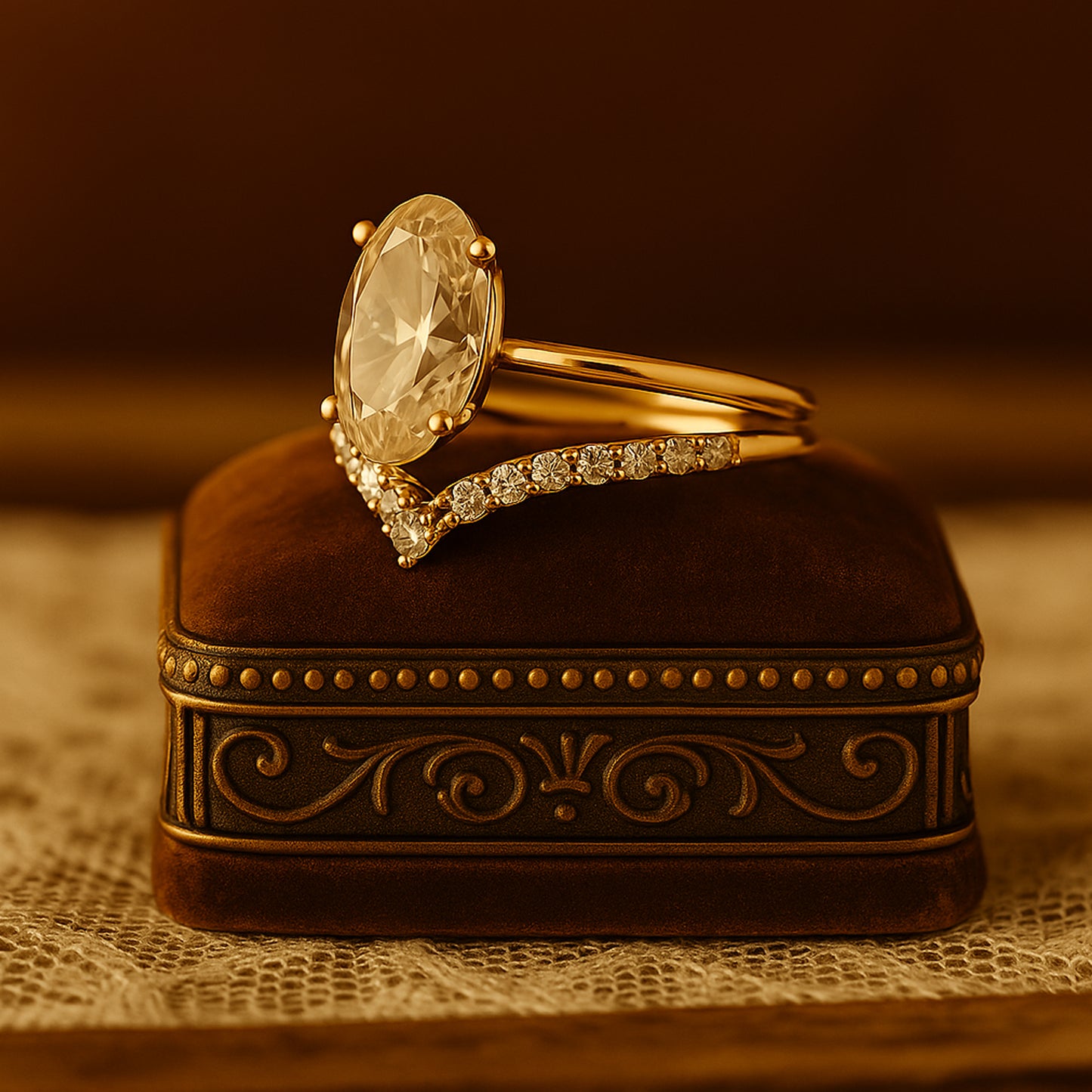 Promise Rings Luxury Oval Diamond Bridal Set 10K Gold Chevron Band Ring