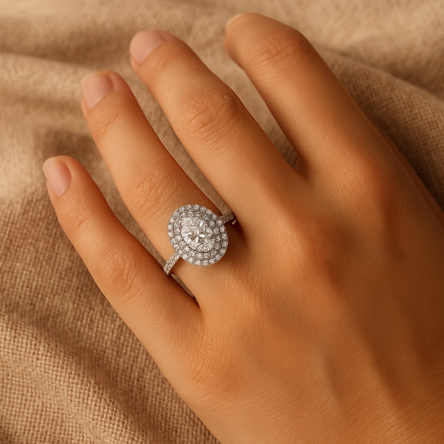 Rings and Engagement Double Halo Oval Diamond Engagement 10K Gold Ring