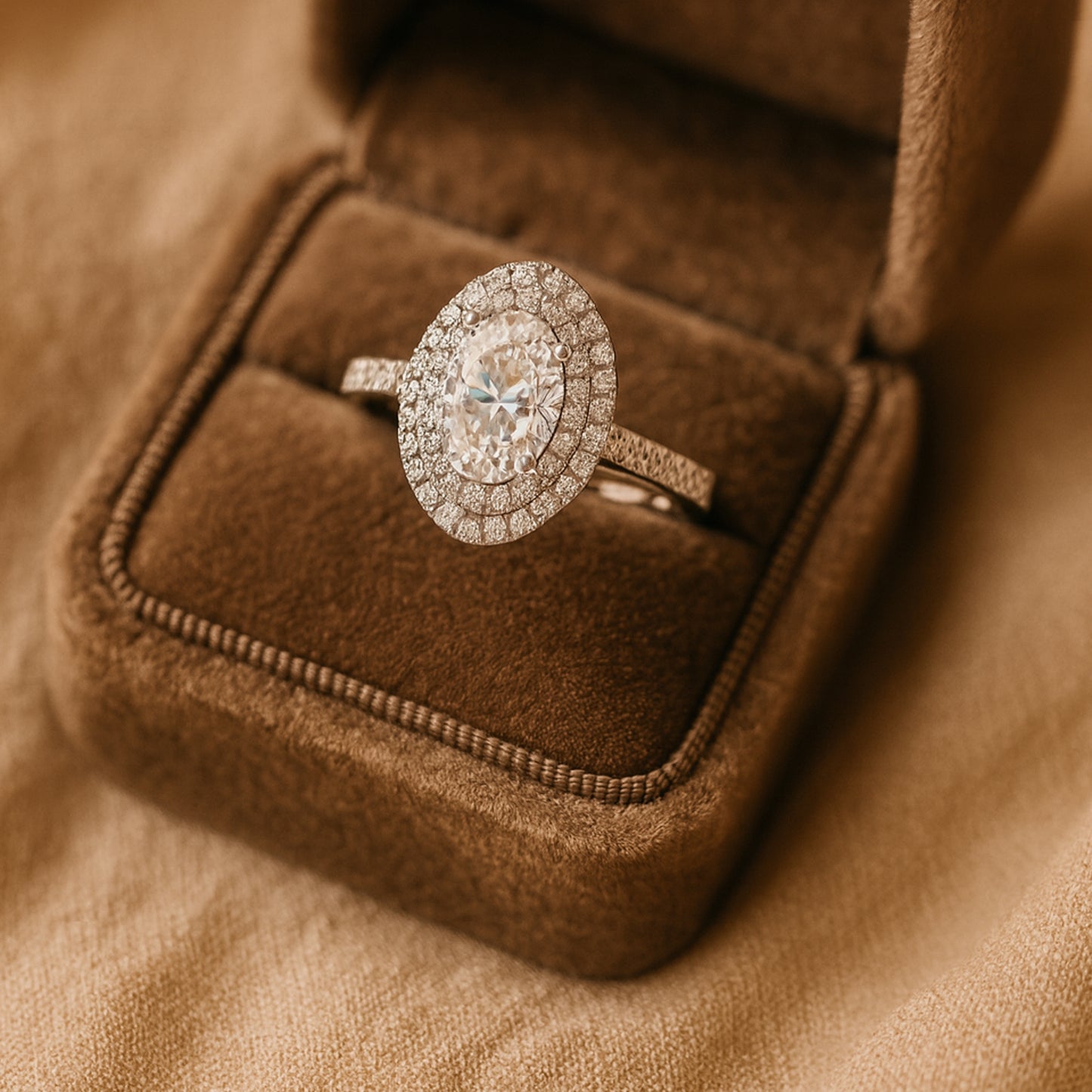 Rings and Engagement Double Halo Oval Diamond Engagement 10K Gold Ring