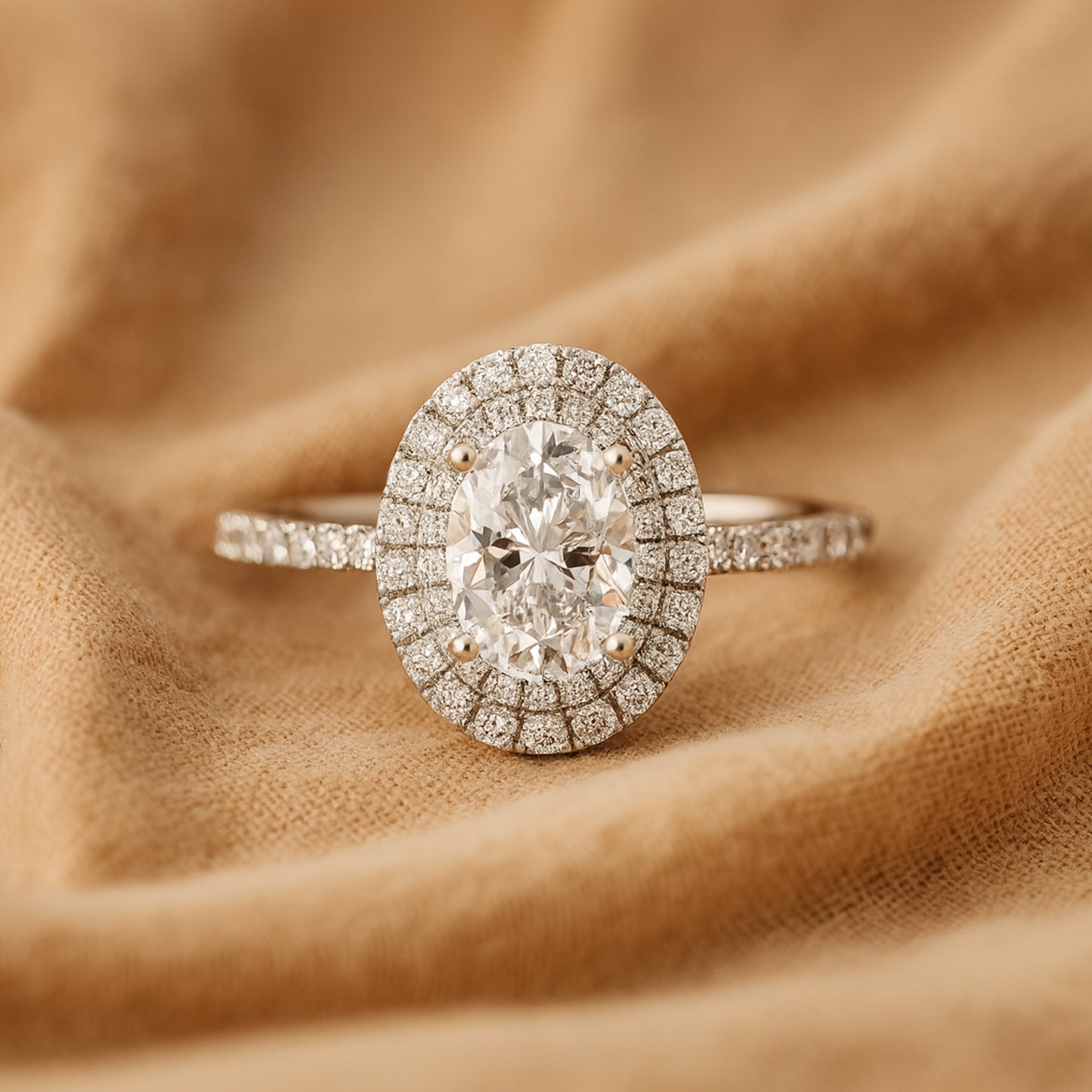 Rings and Engagement Double Halo Oval Diamond Engagement 10K Gold Ring