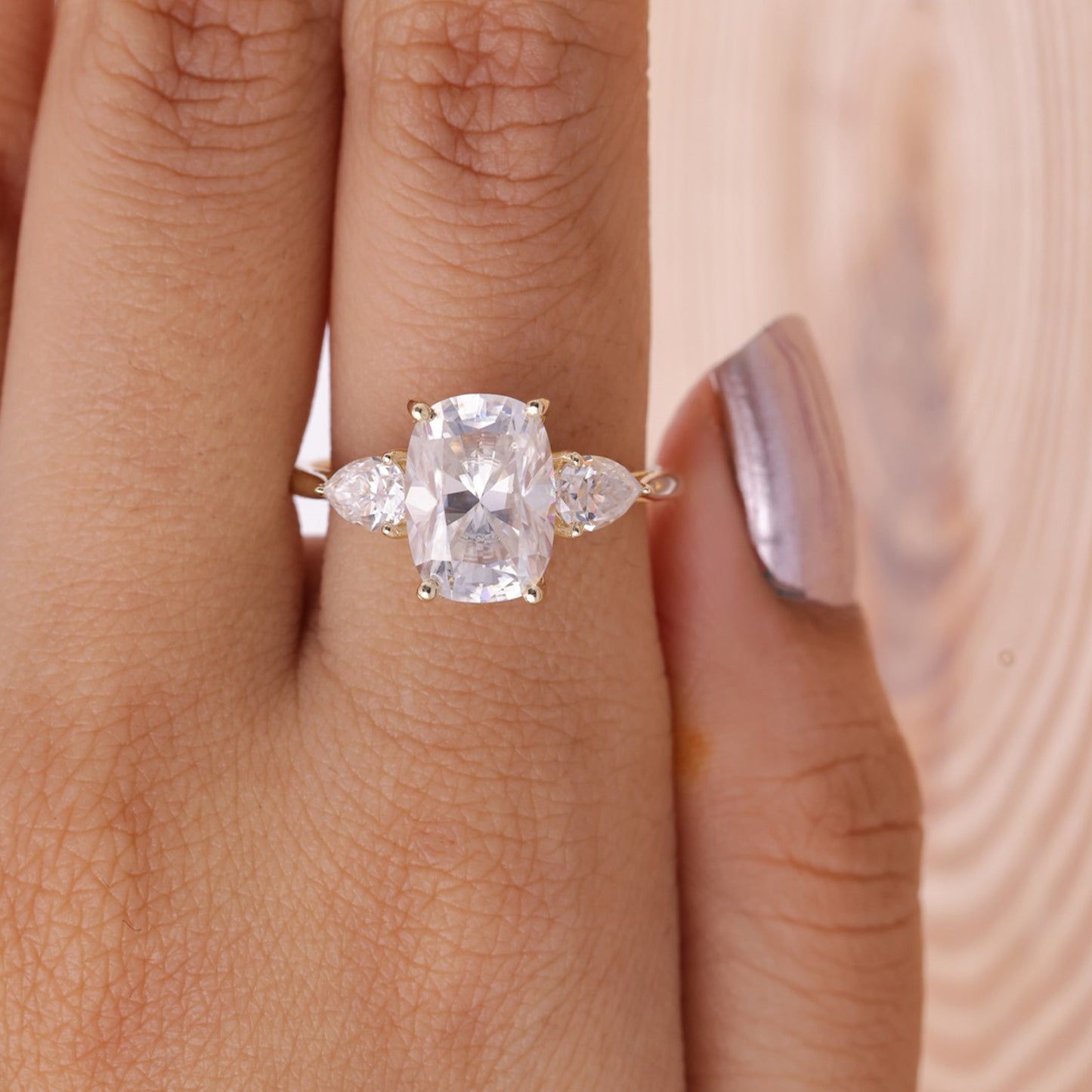 Three stone diamond ring, Cushion cut diamond engagement ring, Gold engagement ring for women, Engagement rings USA, Women’s diamond rings, Elegant three stone rings, Cushion cut engagement ring USA, Gold diamond ring online, Trending engagement rings 2025 USA, Unique diamond rings for her