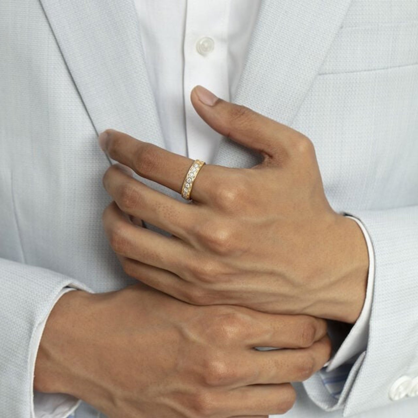 Men's Eternity Wedding Band - Multi Diamond Gold Ring for Grooms