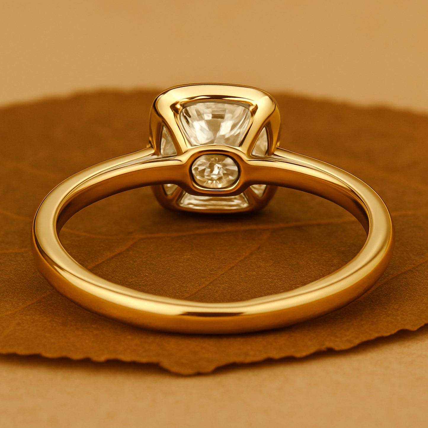 Engagement Rings Bezel Set Cushion Cut VVS1 Diamond 10K Rose Gold Ring
