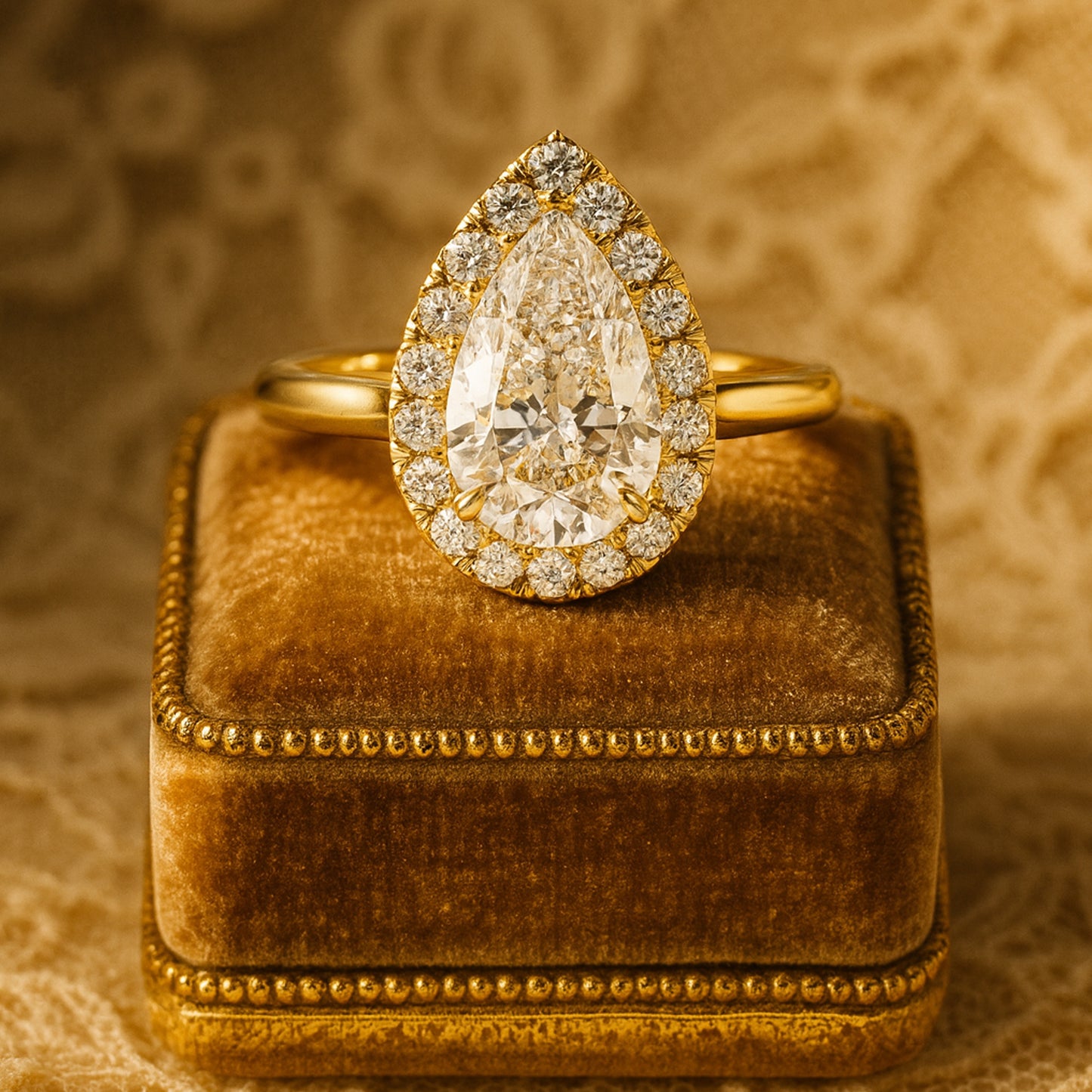 Dec Birthstone Pear Shape Halo Diamond 10K Rose Gold Band Setting Ring