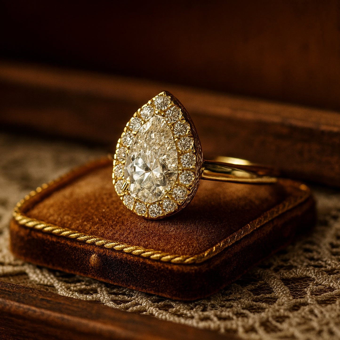 Dec Birthstone Pear Shape Halo Diamond 10K Rose Gold Band Setting Ring