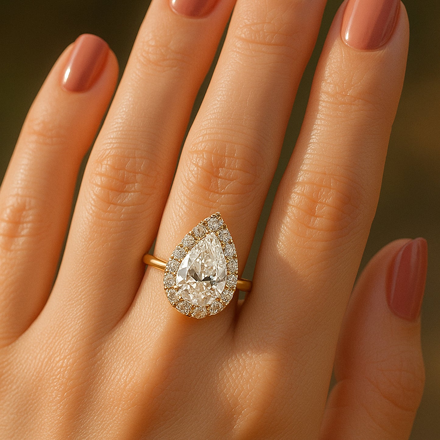 Dec Birthstone Pear Shape Halo Diamond 10K Rose Gold Band Setting Ring