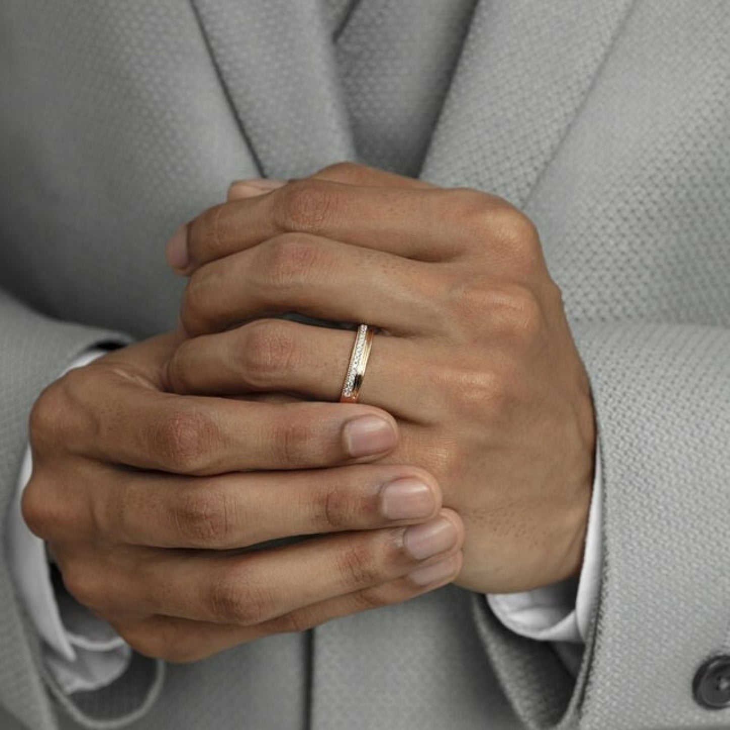 Man Marriage Rings - Gold Half Eternity Diamond Wedding Band
