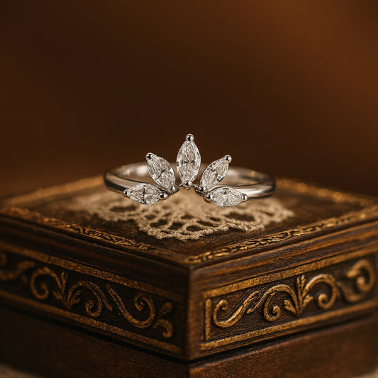 Floral Marquise Cut Ring - Flower Petal Diamond Delicate Ring