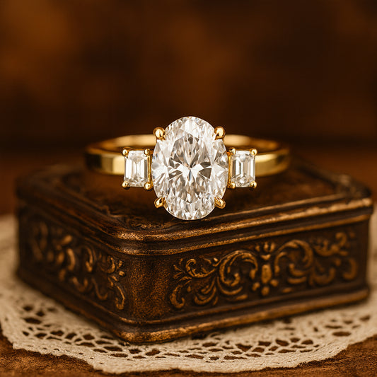 Three Stone Diamond Promise Ring - 14K Gold Setting - Premium Quality