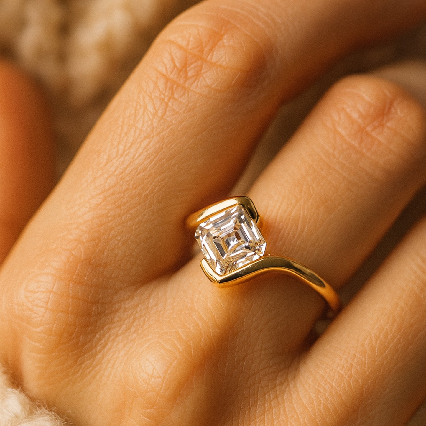 Wedding Ring Types Asscher Cut Diamond with Contemporary Twisted Rings