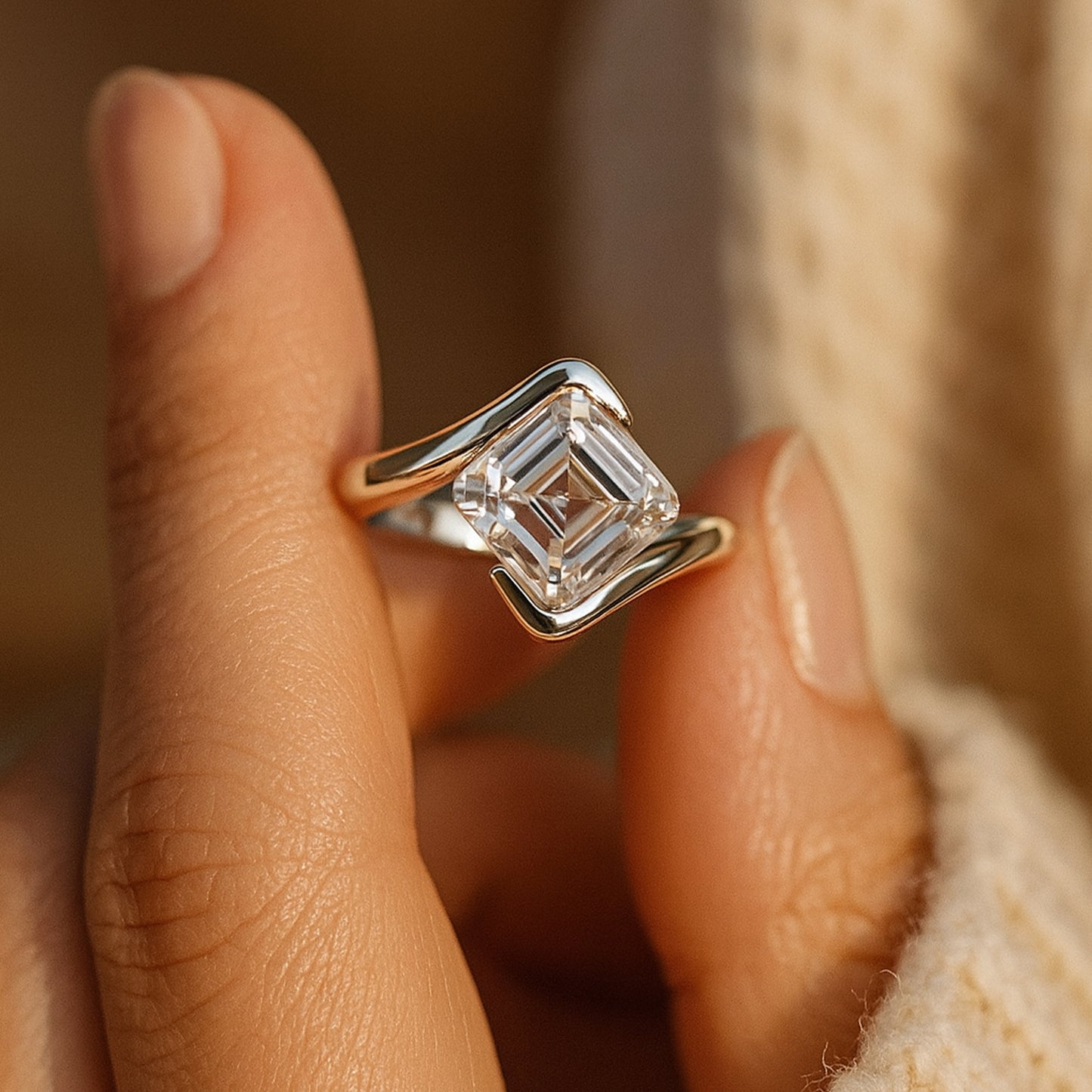 Wedding Ring Types Asscher Cut Diamond with Contemporary Twisted Rings