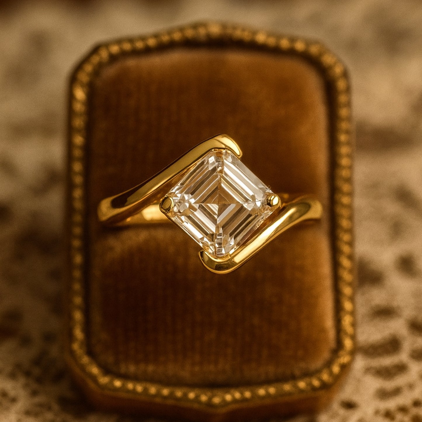 Wedding Ring Types Asscher Cut Diamond with Contemporary Twisted Rings