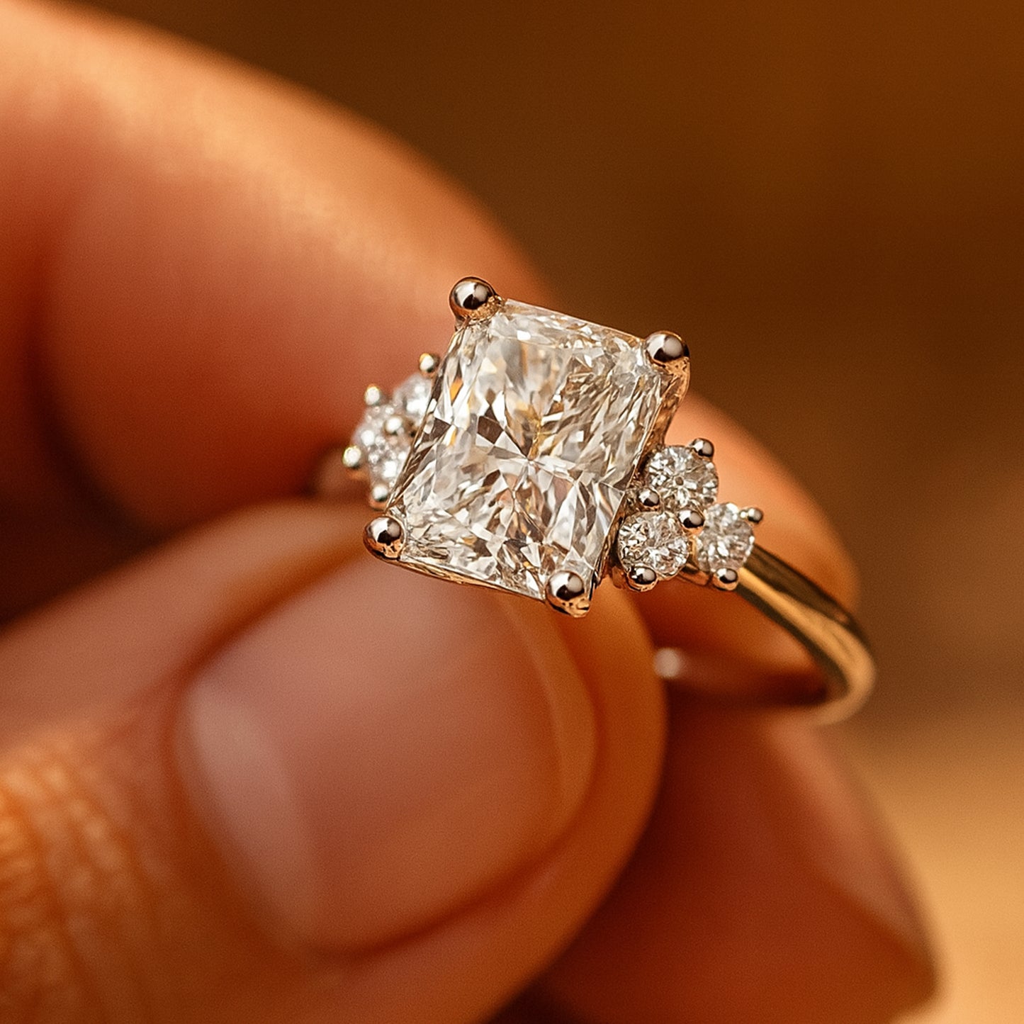 Types of Wedding Rings Radiant Cut Diamond Engagement Side Stones Ring