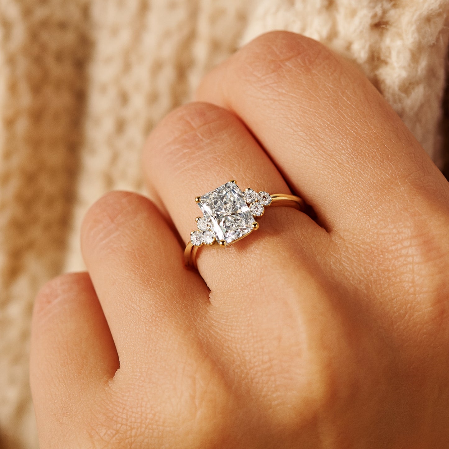 Types of Wedding Rings Radiant Cut Diamond Engagement Side Stones Ring