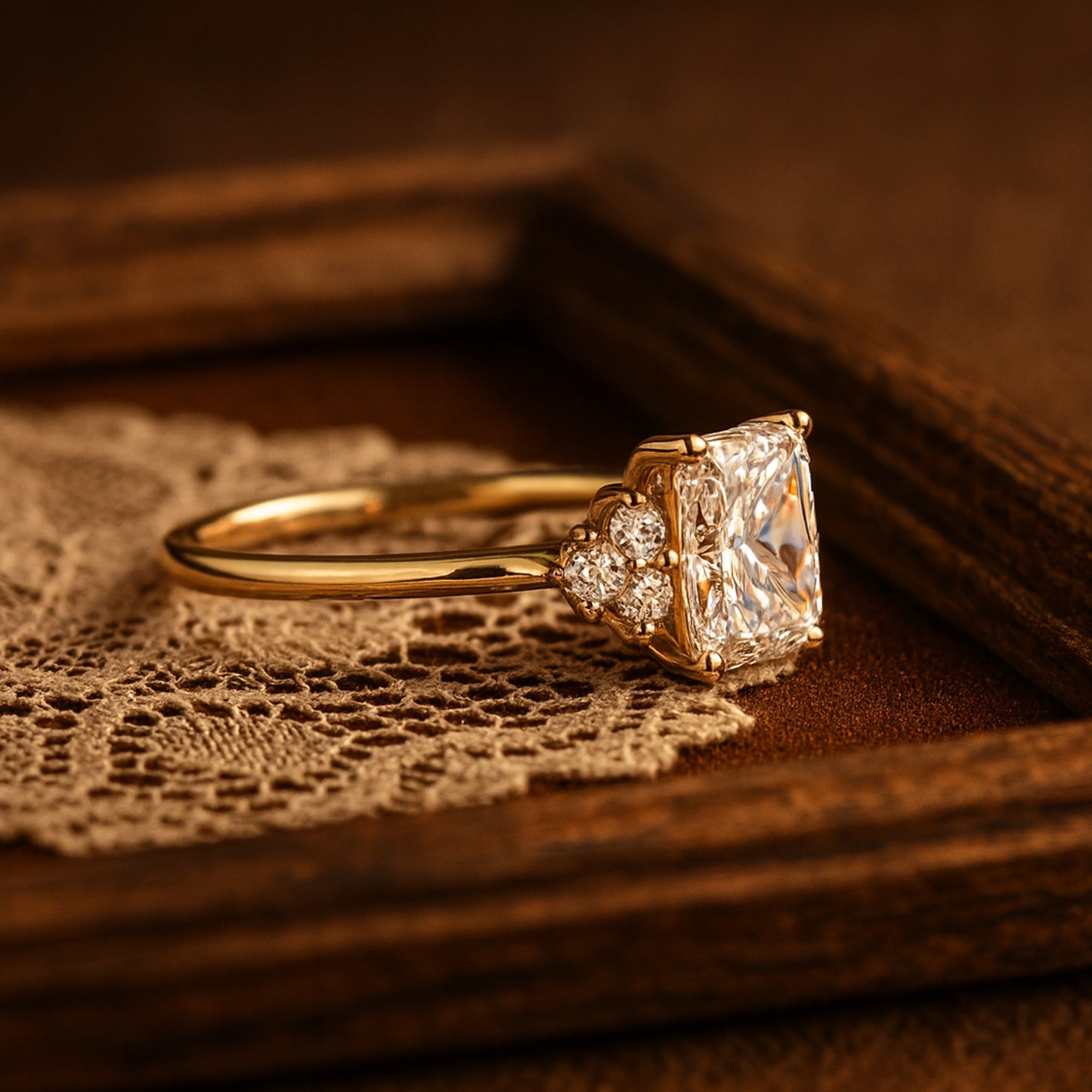 Types of Wedding Rings Radiant Cut Diamond Engagement Side Stones Ring