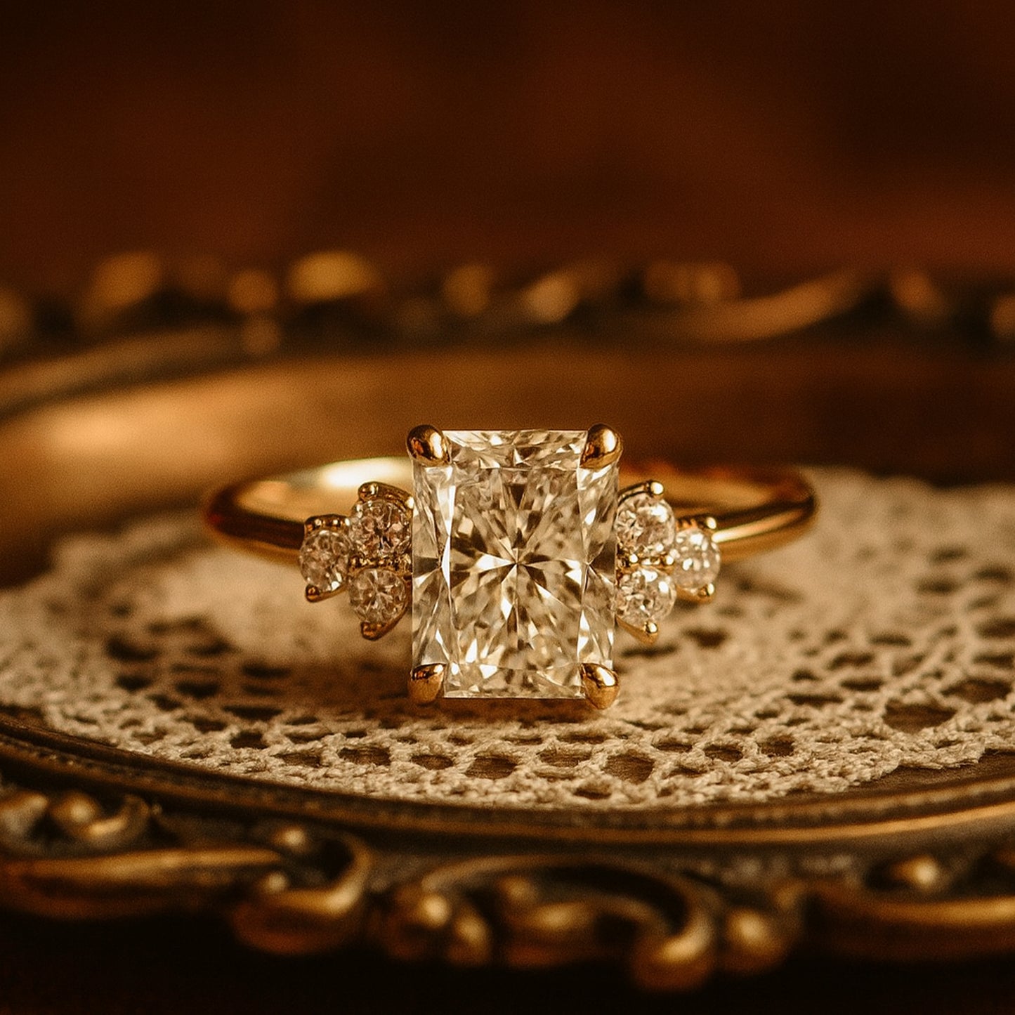 Types of Wedding Rings Radiant Cut Diamond Engagement Side Stones Ring