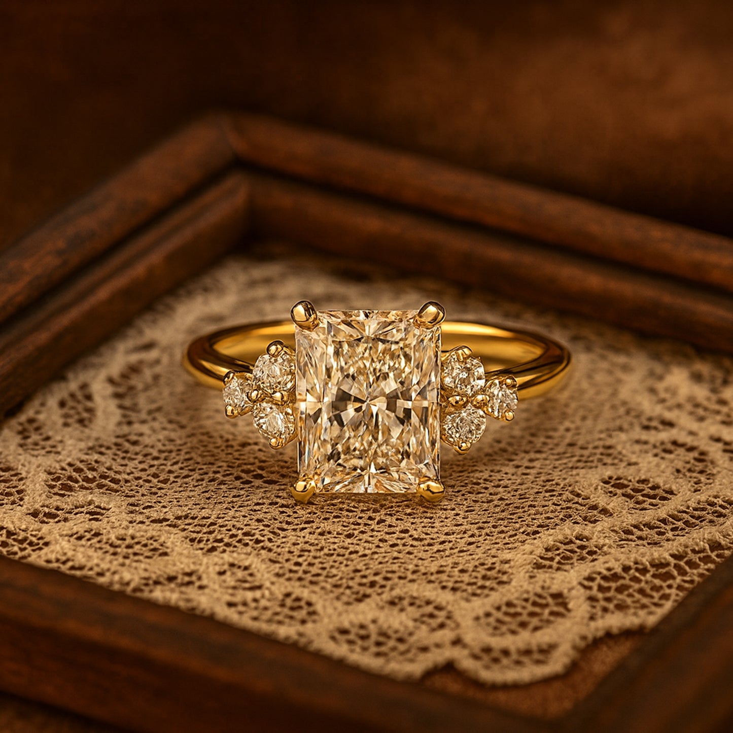 Types of Wedding Rings Radiant Cut Diamond Engagement Side Stones Ring