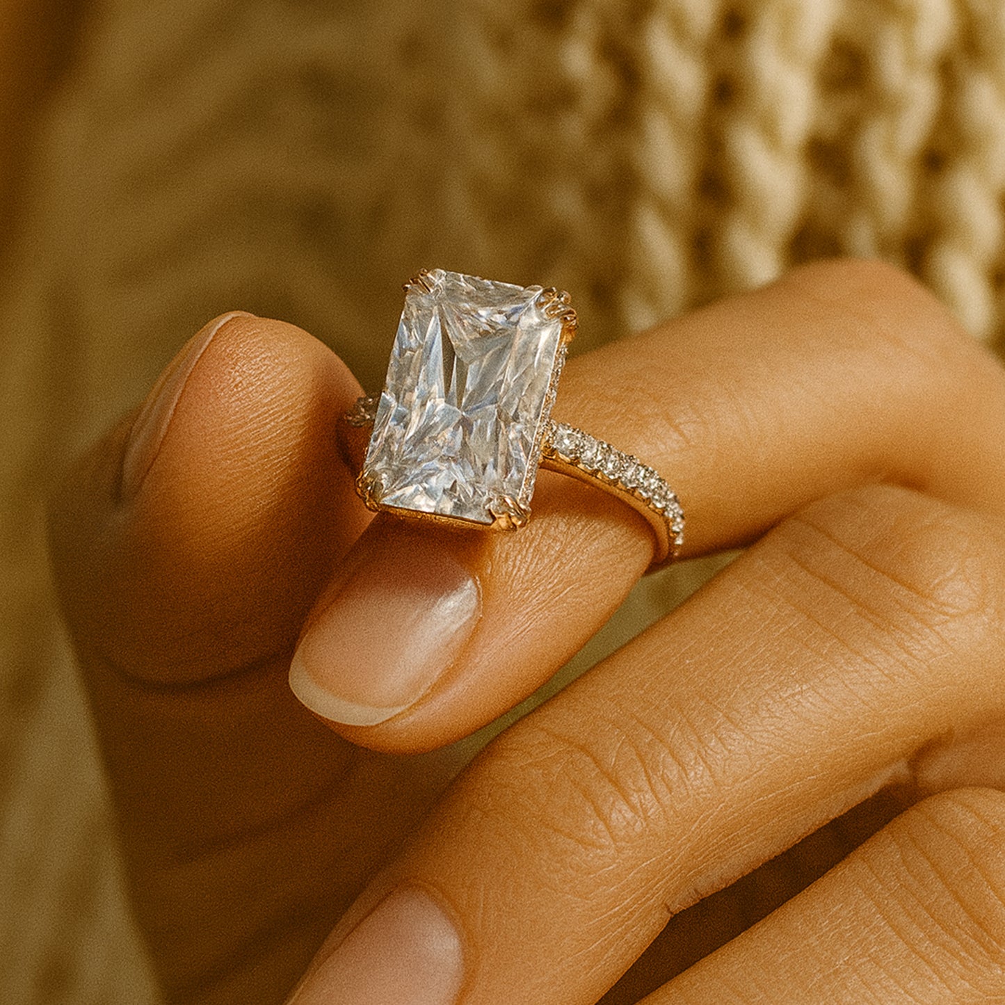 Wedding Rings for Guys Emerald Cut Diamond Rose Gold Ring for Brides