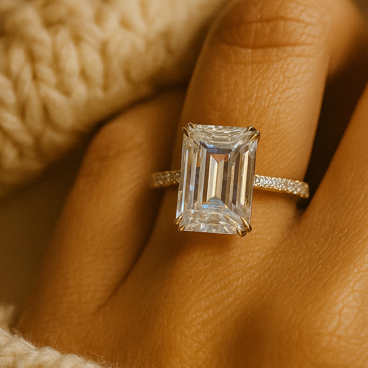 Wedding Rings for Guys Emerald Cut Diamond Rose Gold Ring for Brides