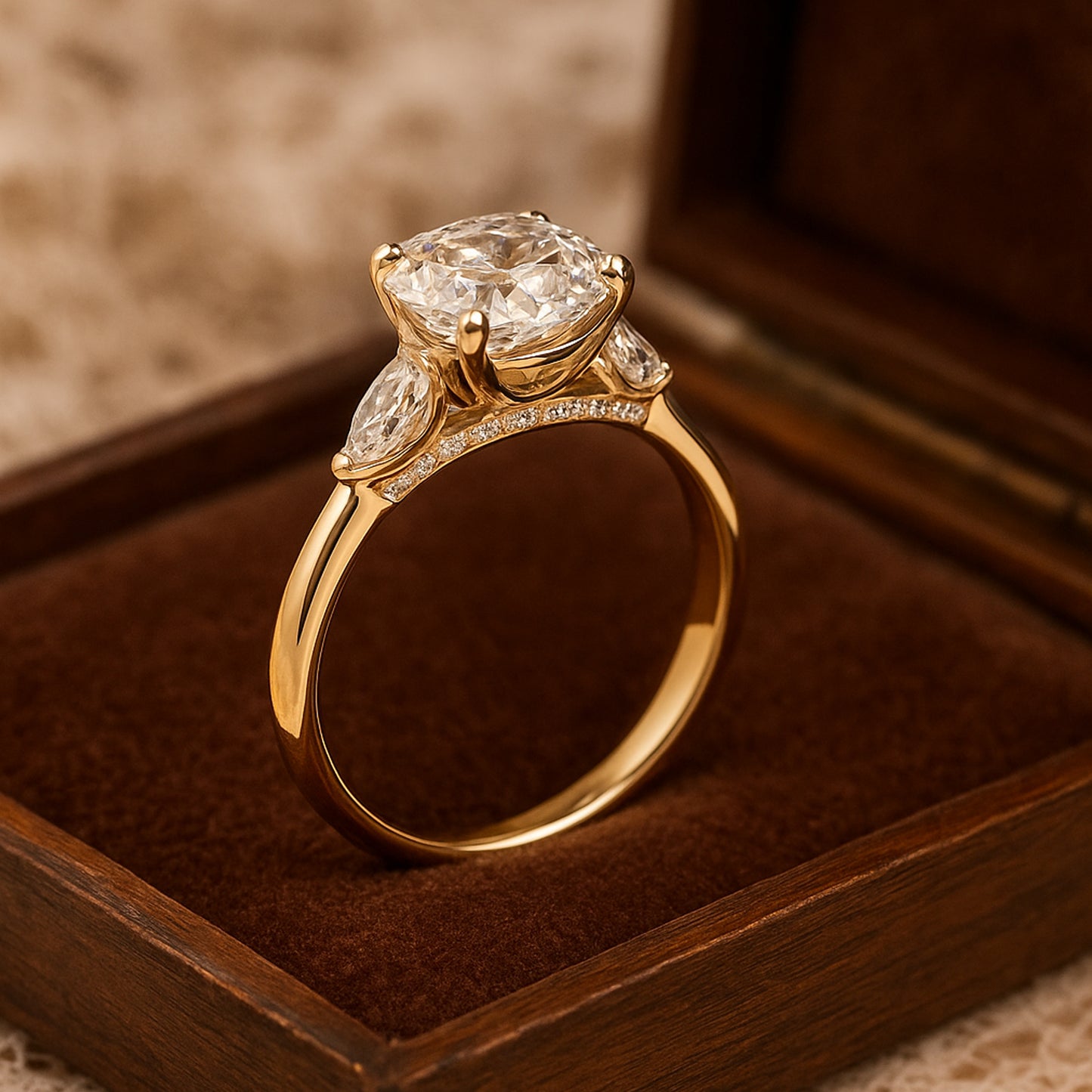 Promise Rings Luxury Oval Cut Diamond Rings 10K Yellow Gold Band Rings